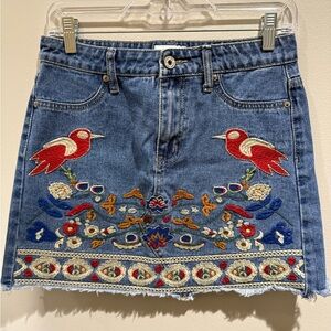 Embroidered Denim Mini Skirt